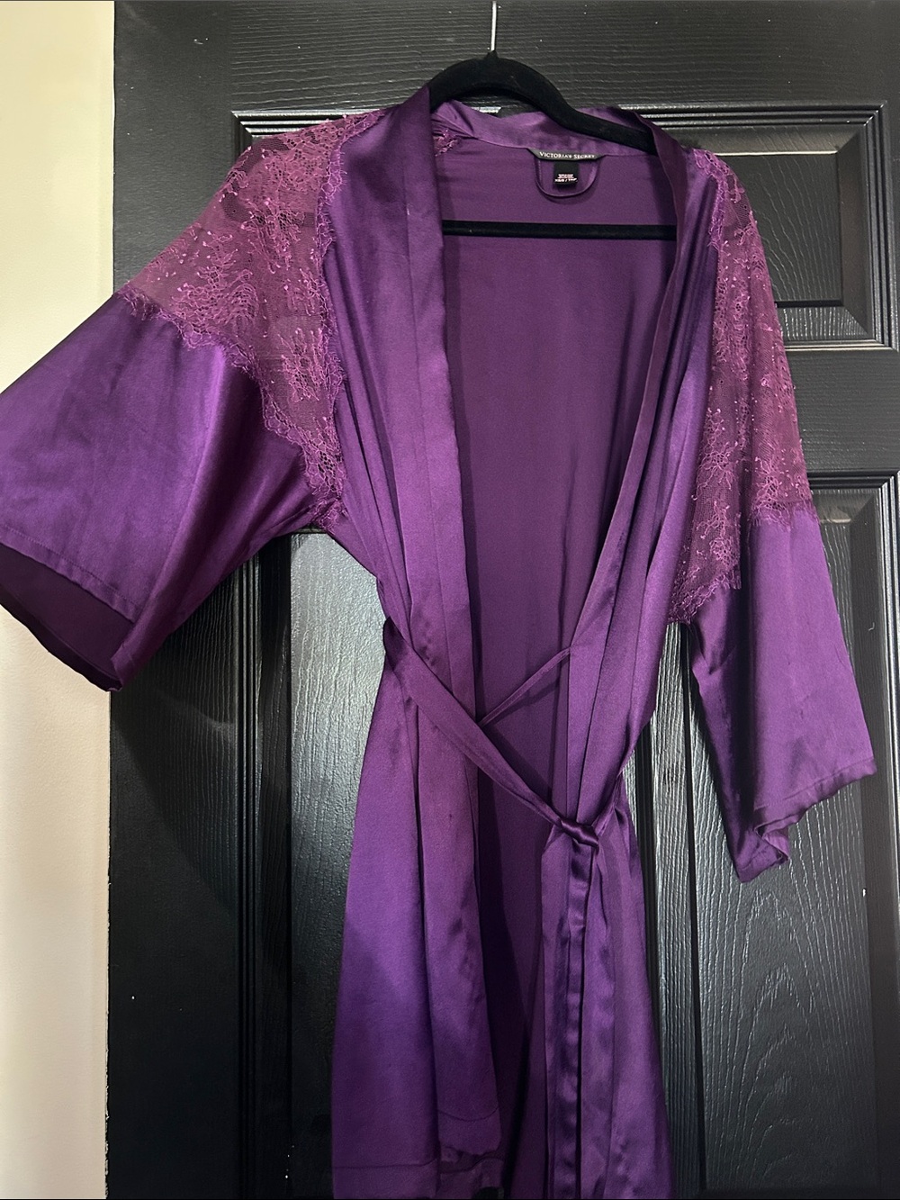 Victoria's Secret Purple Satin Lace-Trim Kimono Robe